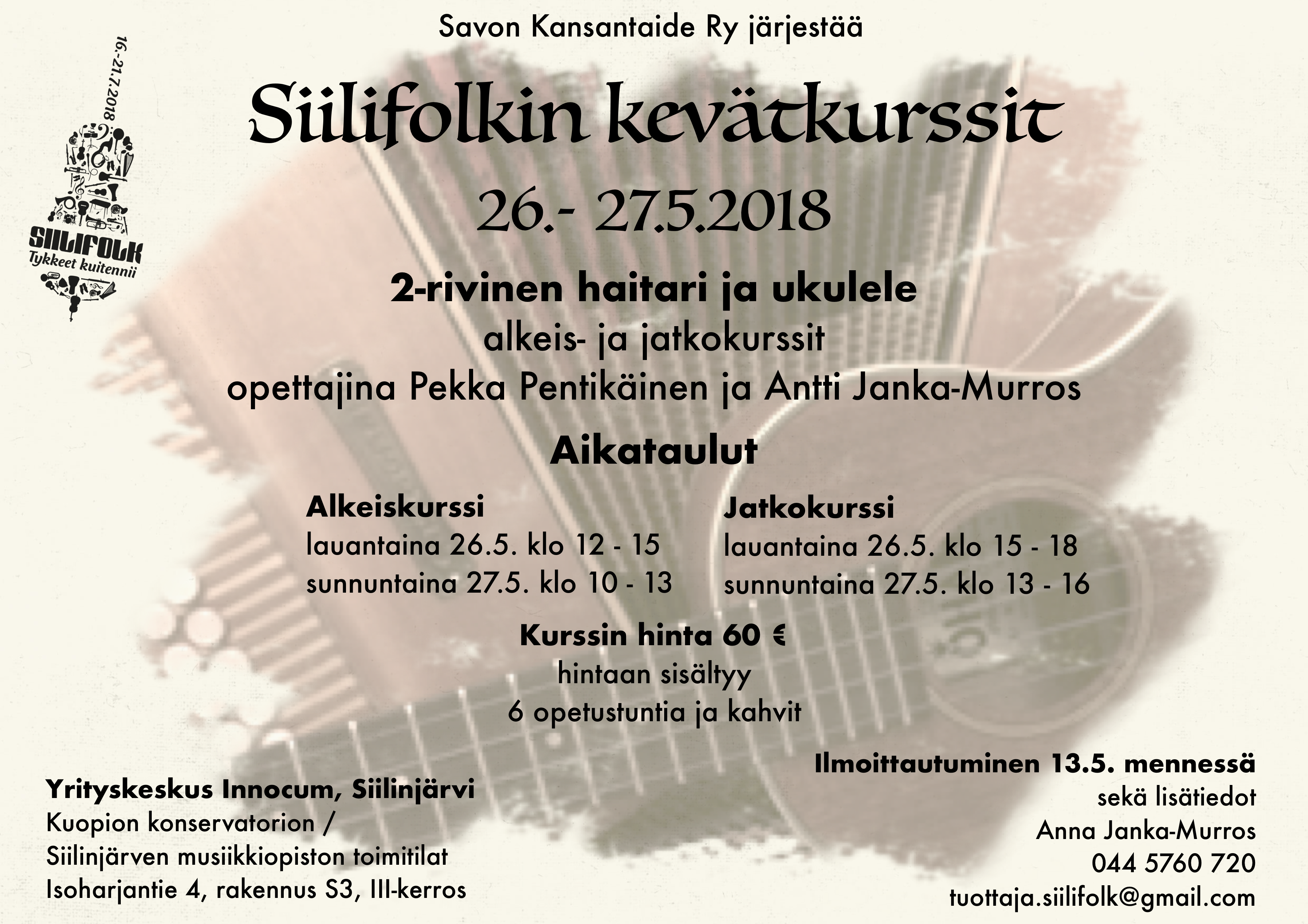 Siilifolk kevätkurssit 2018 -mainos